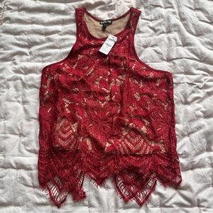 Express | Red Sleeveless Lace Top